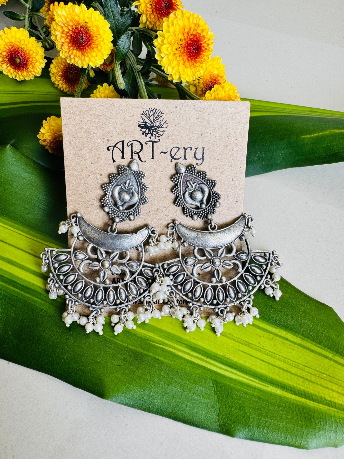 Oxidised silver statement dangler