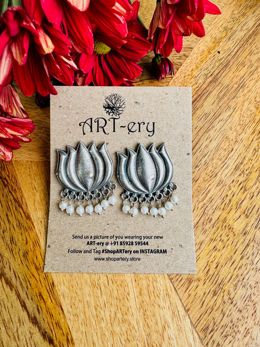 Lotus earrings with pearl cluster