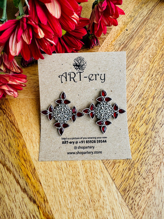 Constellation earrings  - Maroon oxidised silver