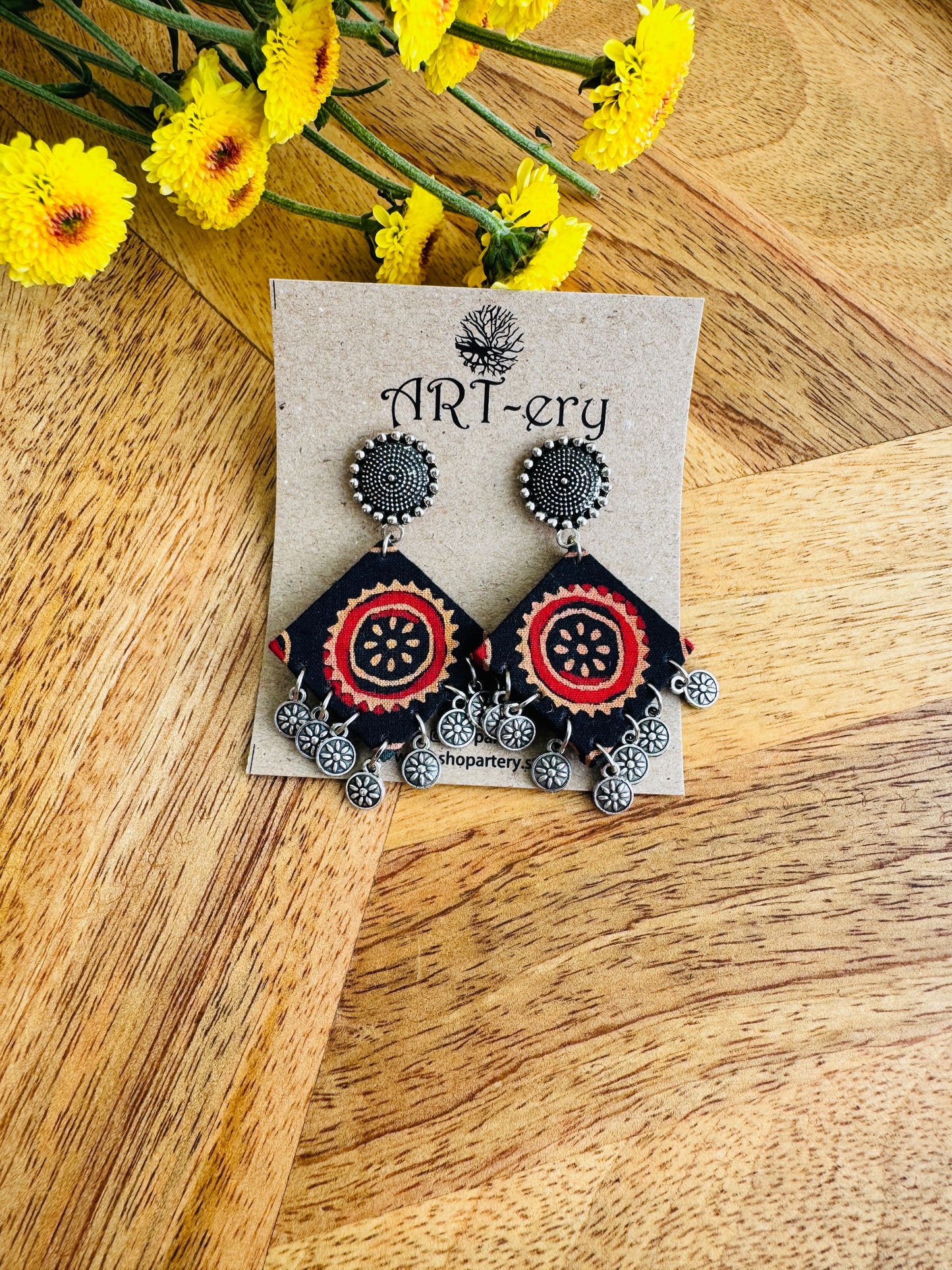 Handcrafted Fabric Statement Earrings | Boho Ethnic Earrings for Women - Dark earrings