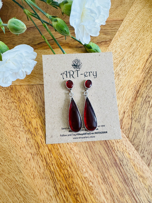 Maroon tear drop earrings