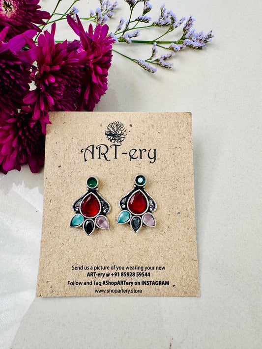 oxidised silver earrings - Multicolor