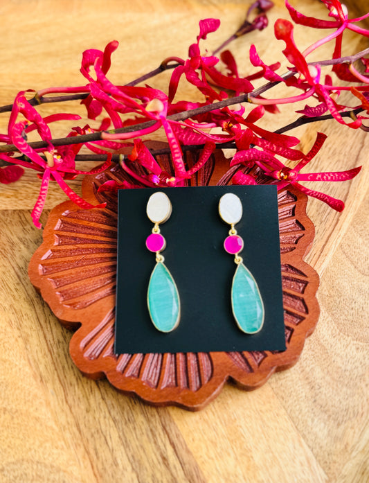 Natural stone brass earring