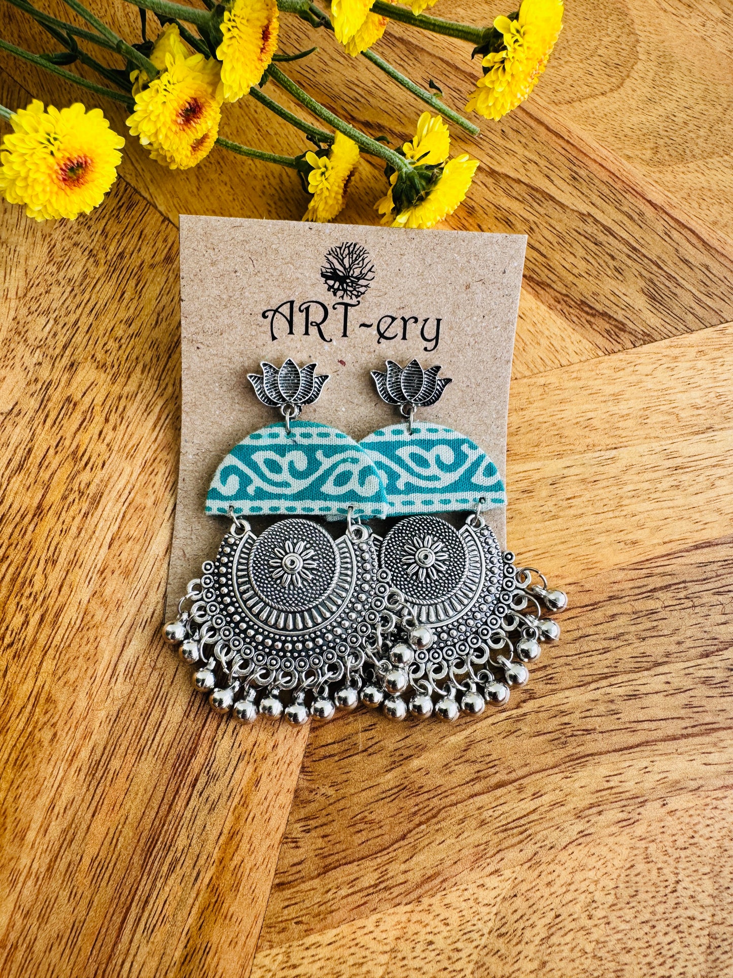Handcrafted Fabric Statement Earrings | Boho Ethnic Earrings for Women - Green