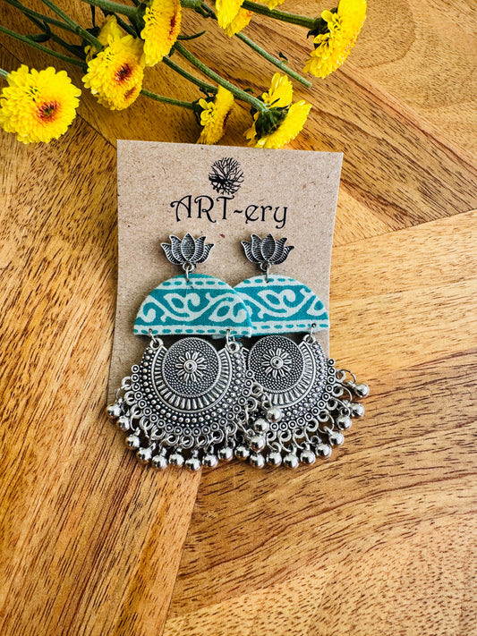 Handcrafted Fabric Statement Earrings | Boho Ethnic Earrings for Women - Green