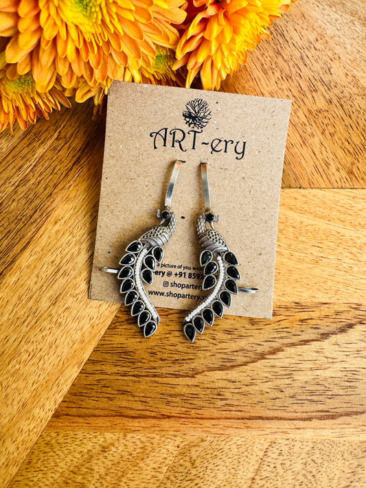 Oxidised silver bugadi ear cuff - Peacock design with stones
