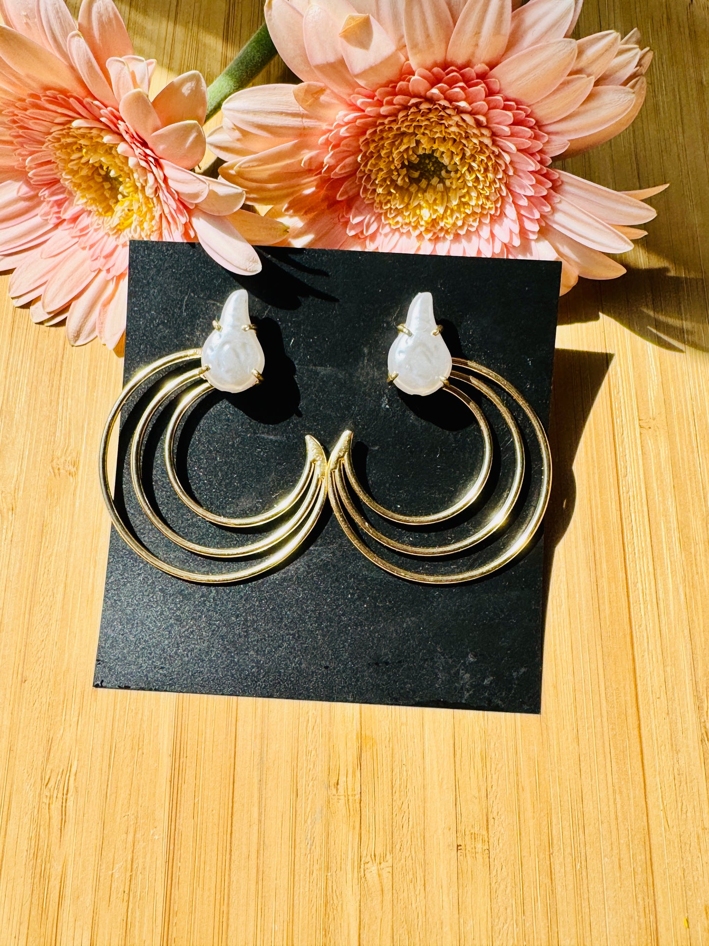 Handcrafted Bold Brass Earrings | Premium Indian Jewellery - Onam must have pearl earring