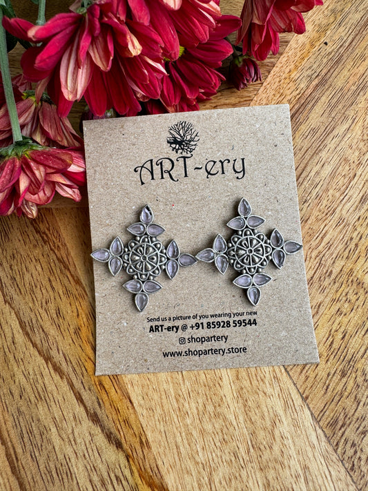 Constellation earrings  - Pink oxidised silver