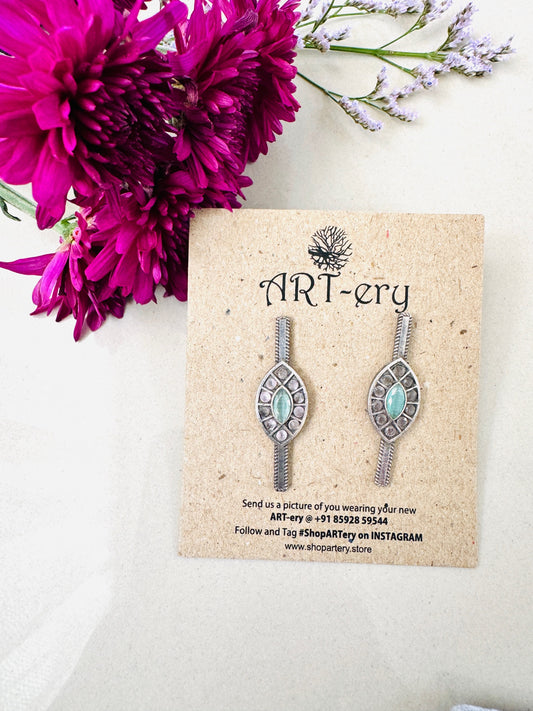 Long oxidised silver lightweight earring  - Pink and Green pastel