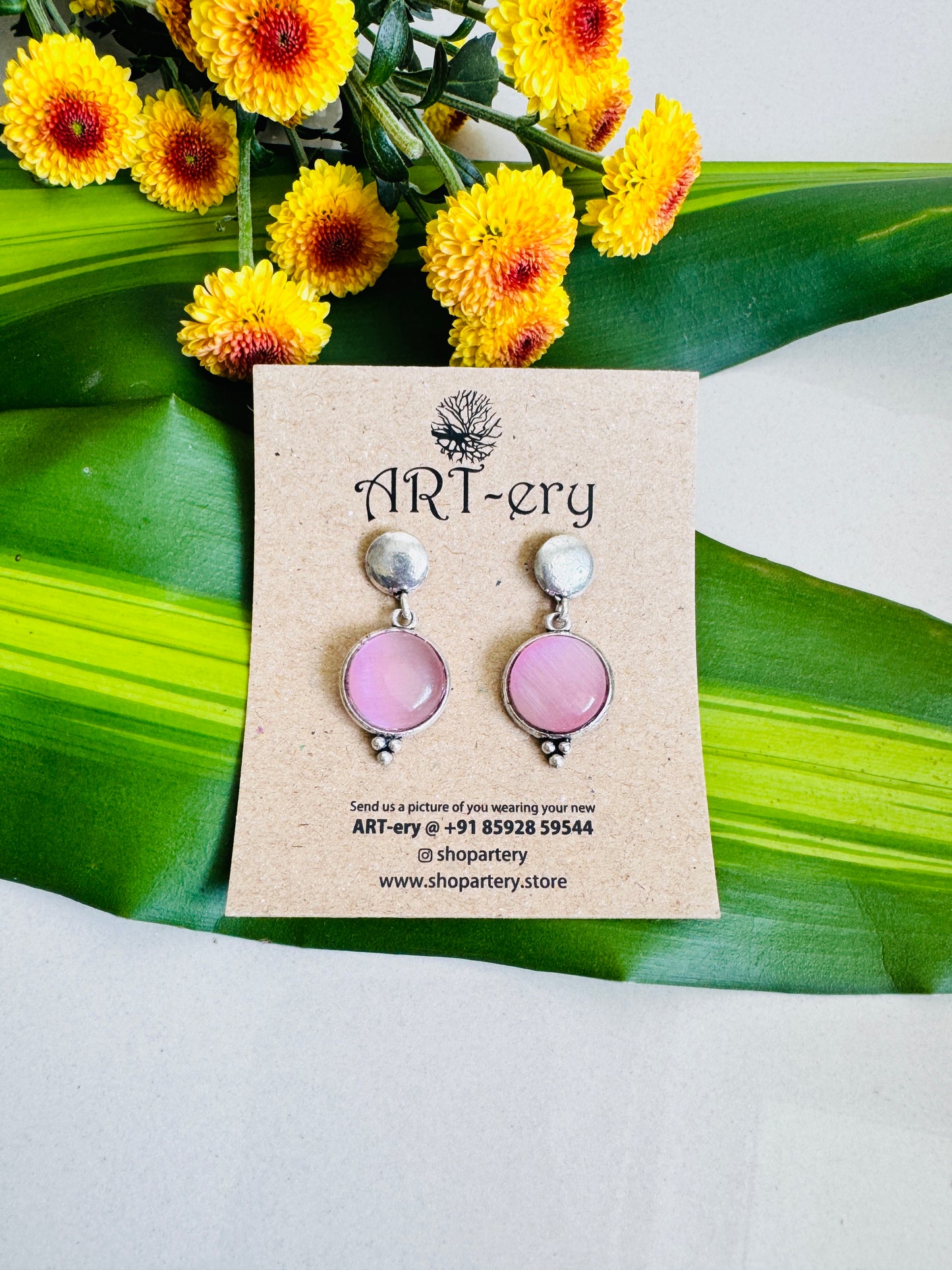 Pink drop earrings