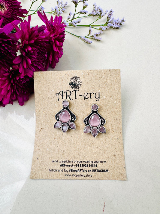 Oxidised silver earrings  - Pink