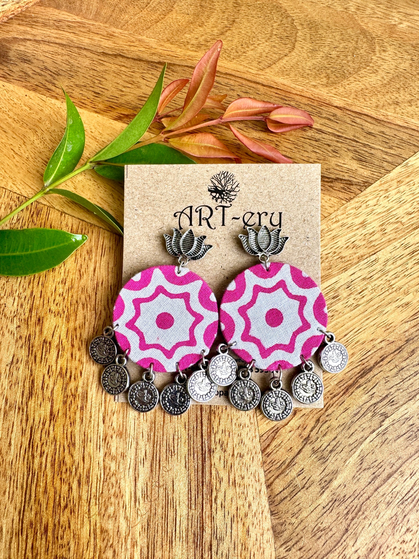 Lightweight Handmade Statement Jewellery - Pink printed lotus