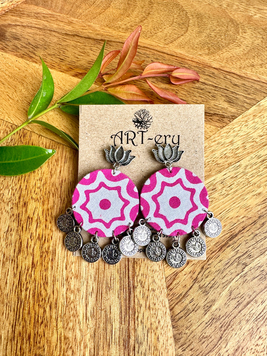Lightweight Handmade Statement Jewellery - Pink printed lotus