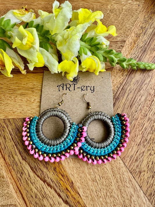 Colorful Beaded Thread Dangler Earrings – Handmade by Far East Artisans | ART-ery Jewellery
