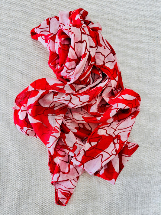 Lightweight Printed Poly-Cotton Scarf for Women Pastel scarf - Red and White