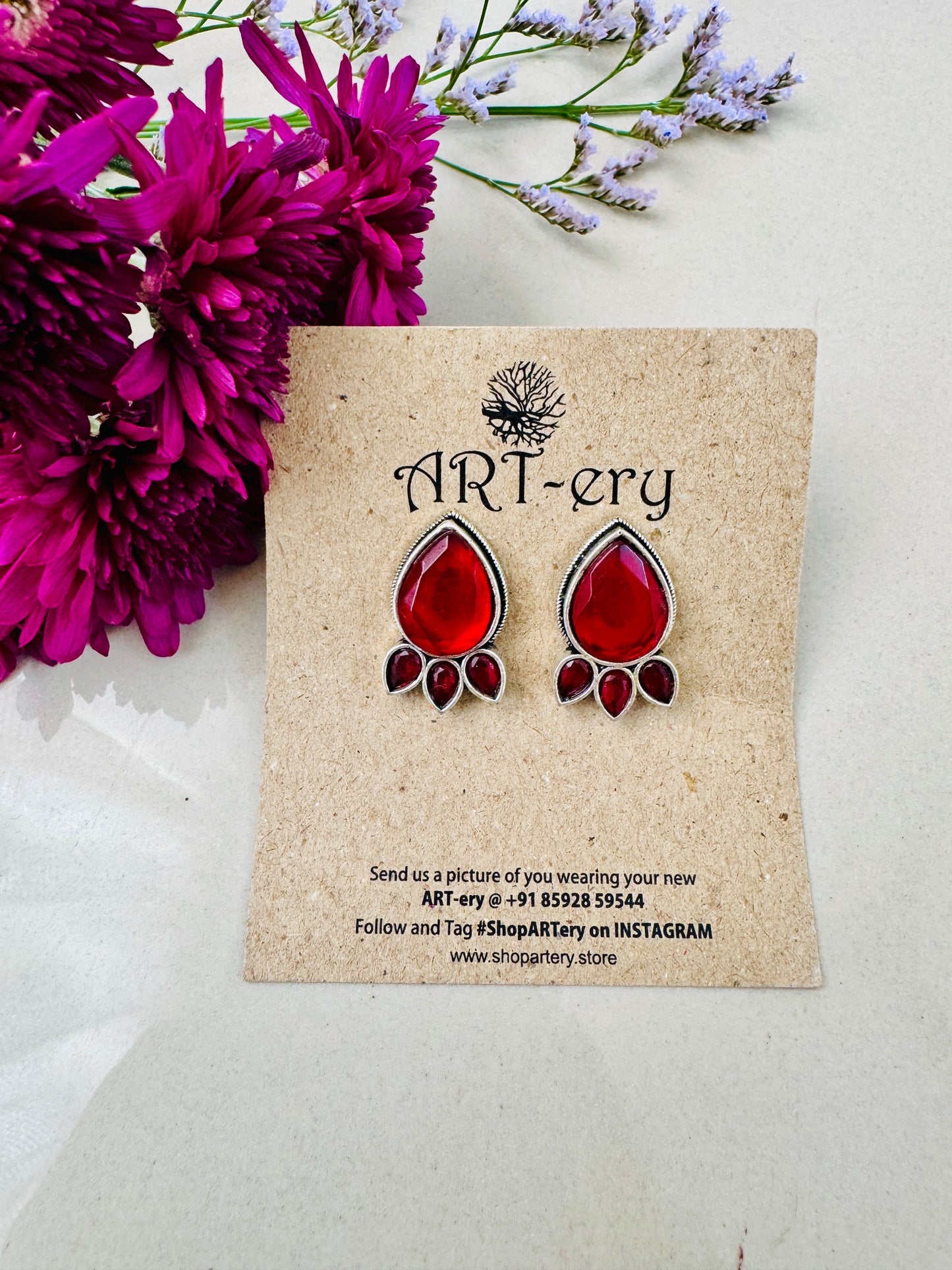Big stone earring  - Red