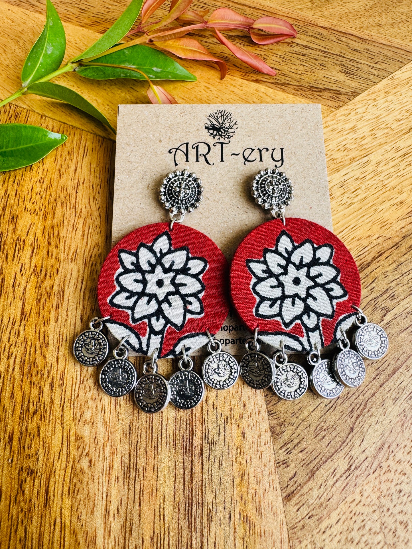 Lightweight Handmade Statement Jewellery - Red printed