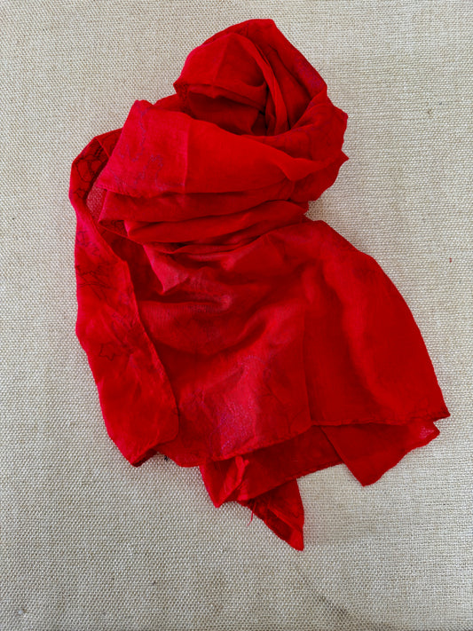 Lightweight Printed Poly-Cotton Scarf for Women - Red scarf