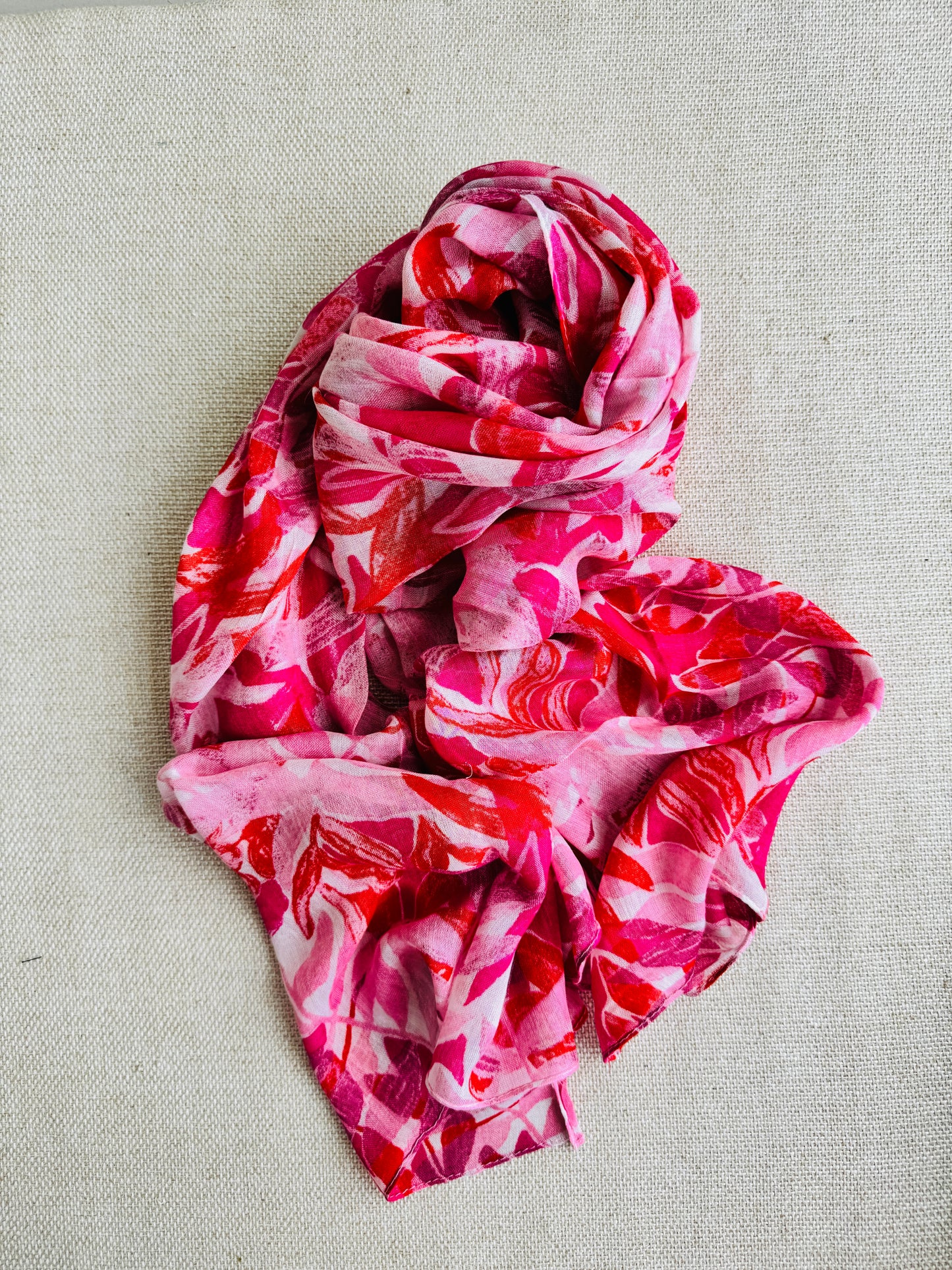 Bright poly cotton scarf - Lightweight long stole - red and white printed