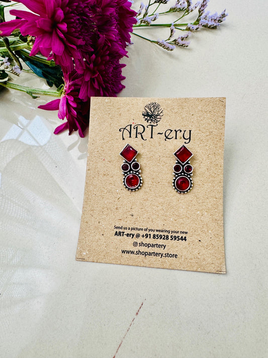Classic oxidised silver earring  -  red
