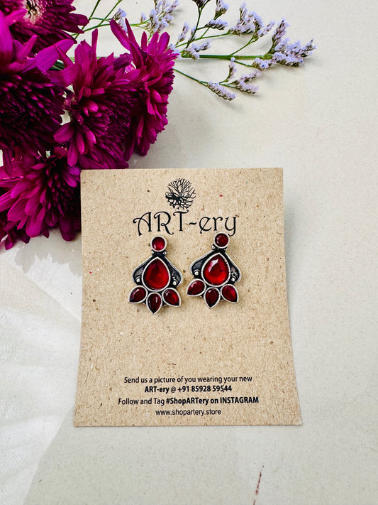 Oxidised silver earrings  - Red