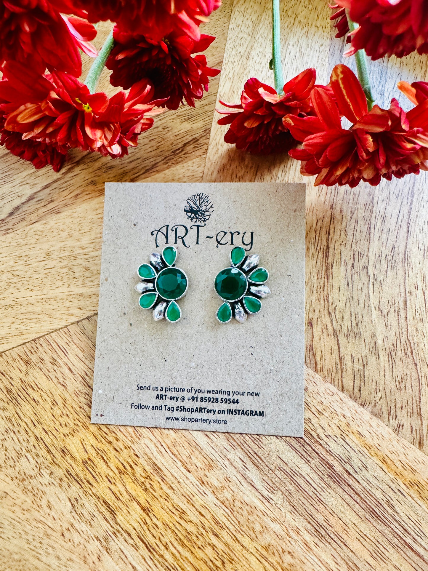 Semi circle green stone earring