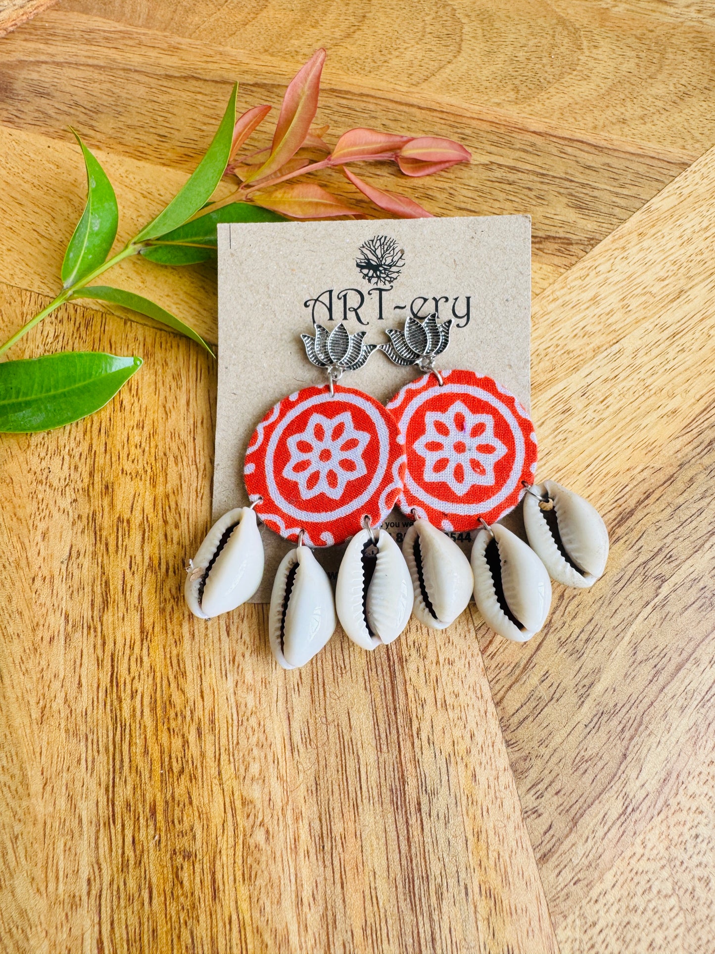 Lightweight Handmade Statement Jewellery - Orange Shell earring