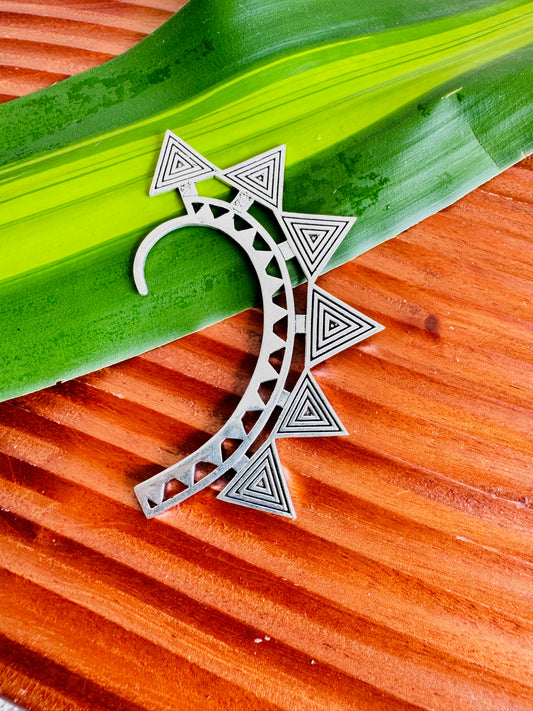 Lotus Ear cuff Silver tone Aztec