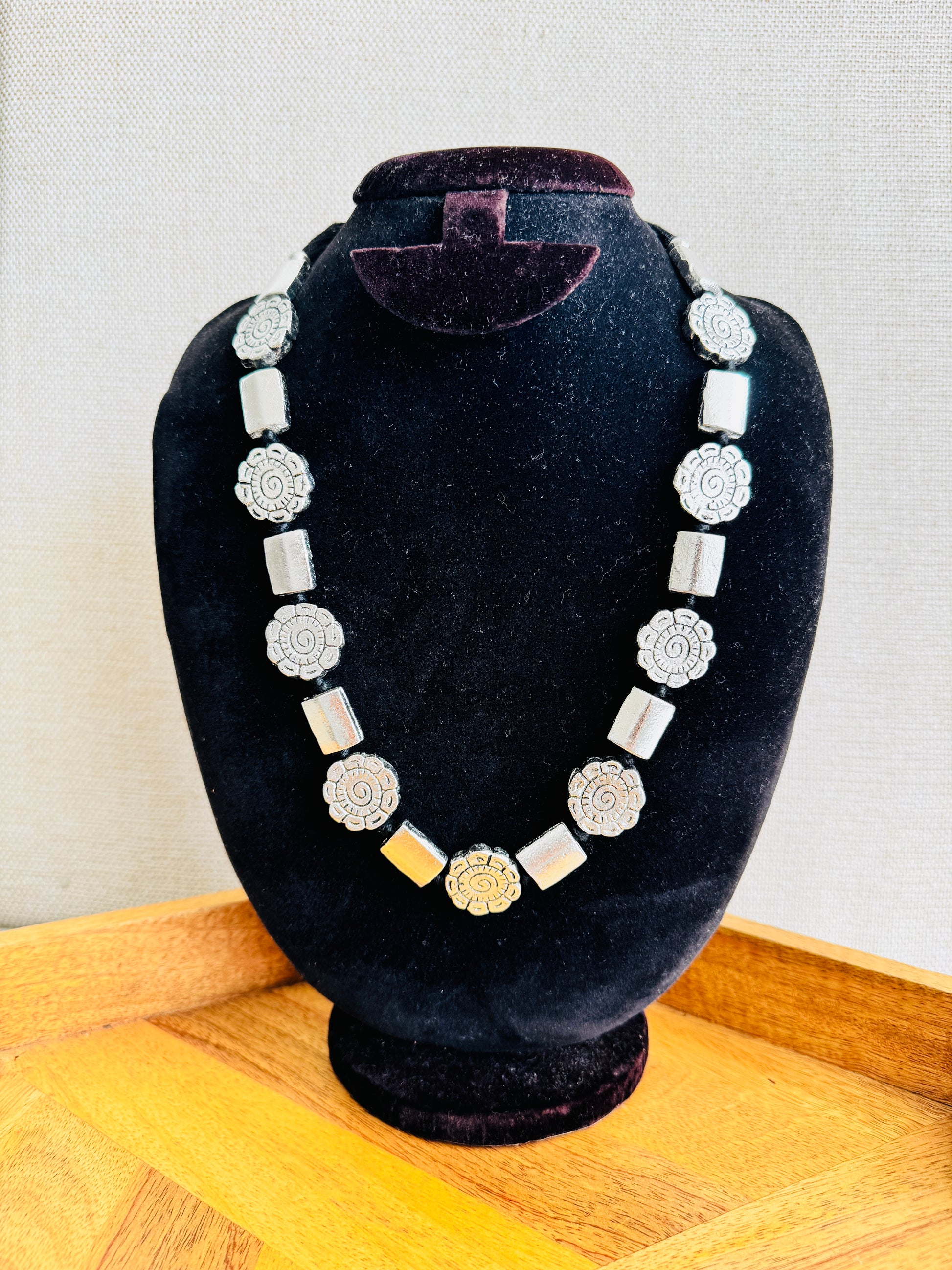 oxidised silver and gold tone statement necklace 