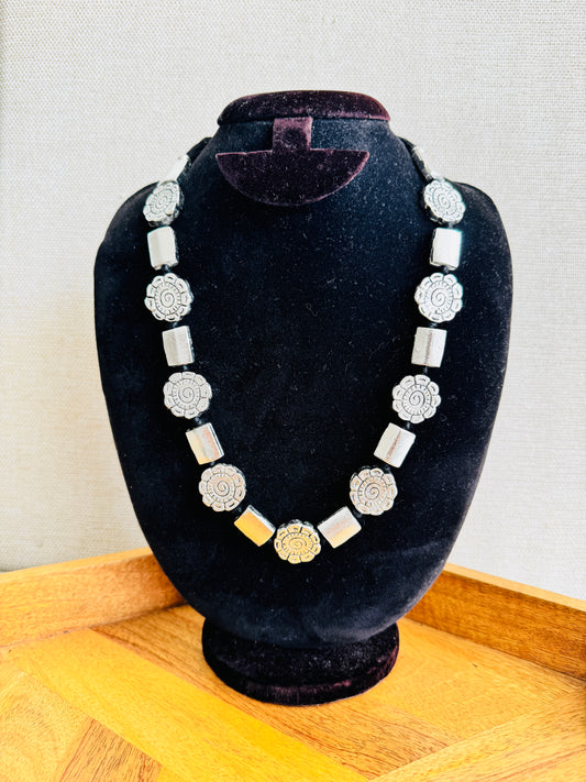 oxidised silver and gold tone statement necklace 
