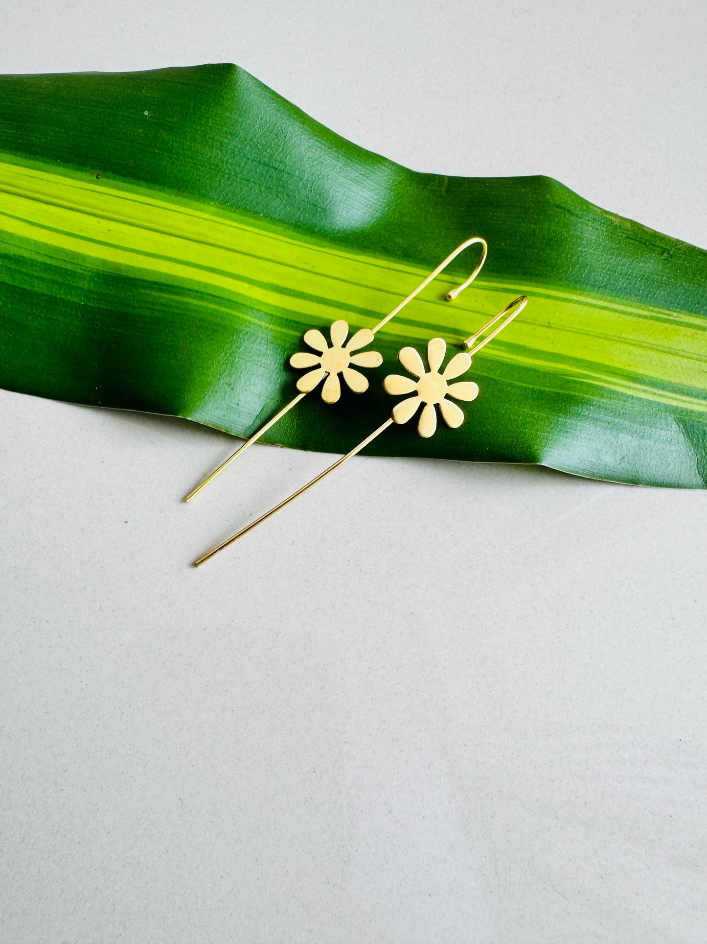 Lightweight Brass Pin Earrings | Gold Tone Onam Collection - Floral