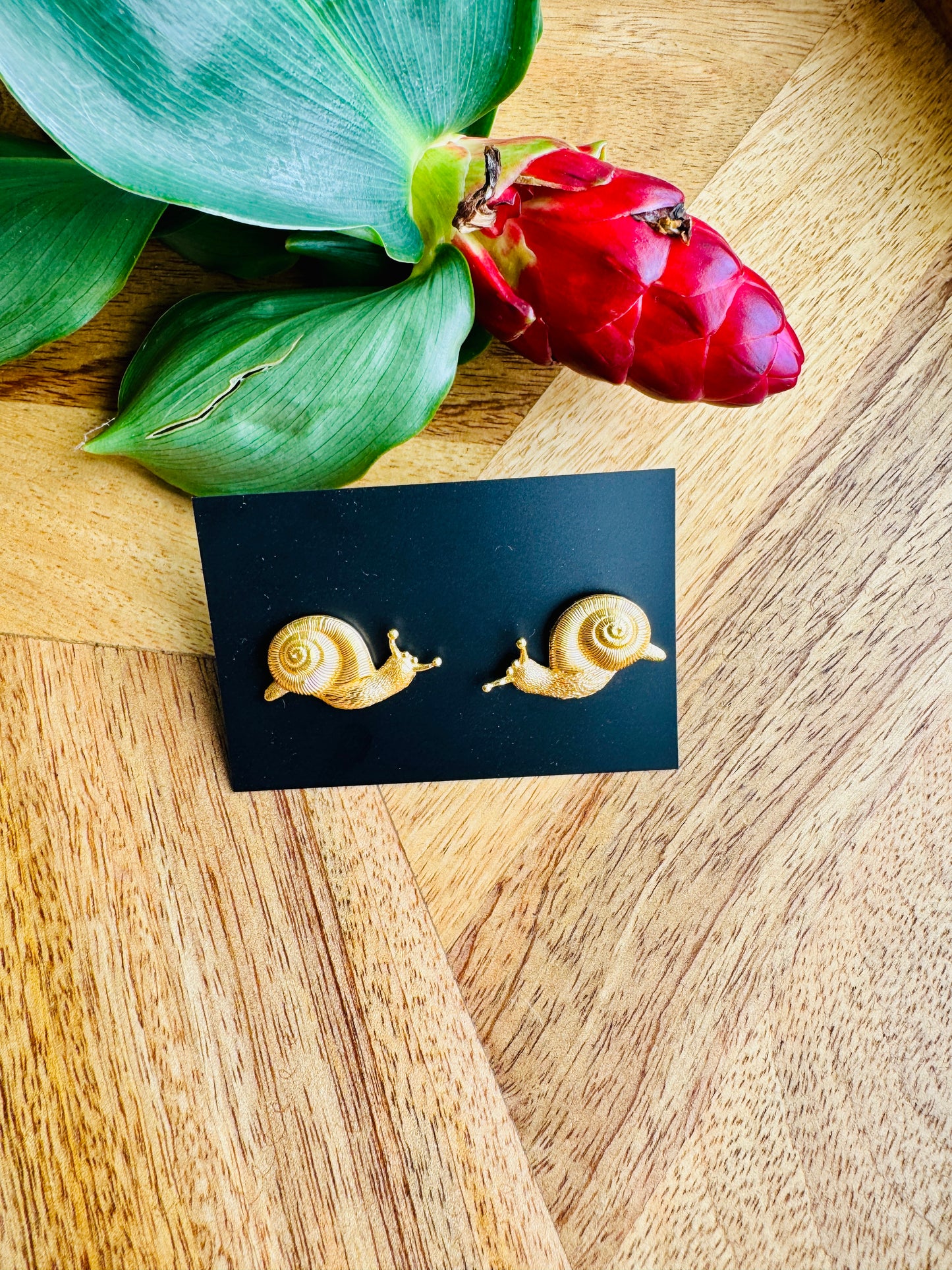 Handmade Brass Dangler Earrings with Natural Stone - snail