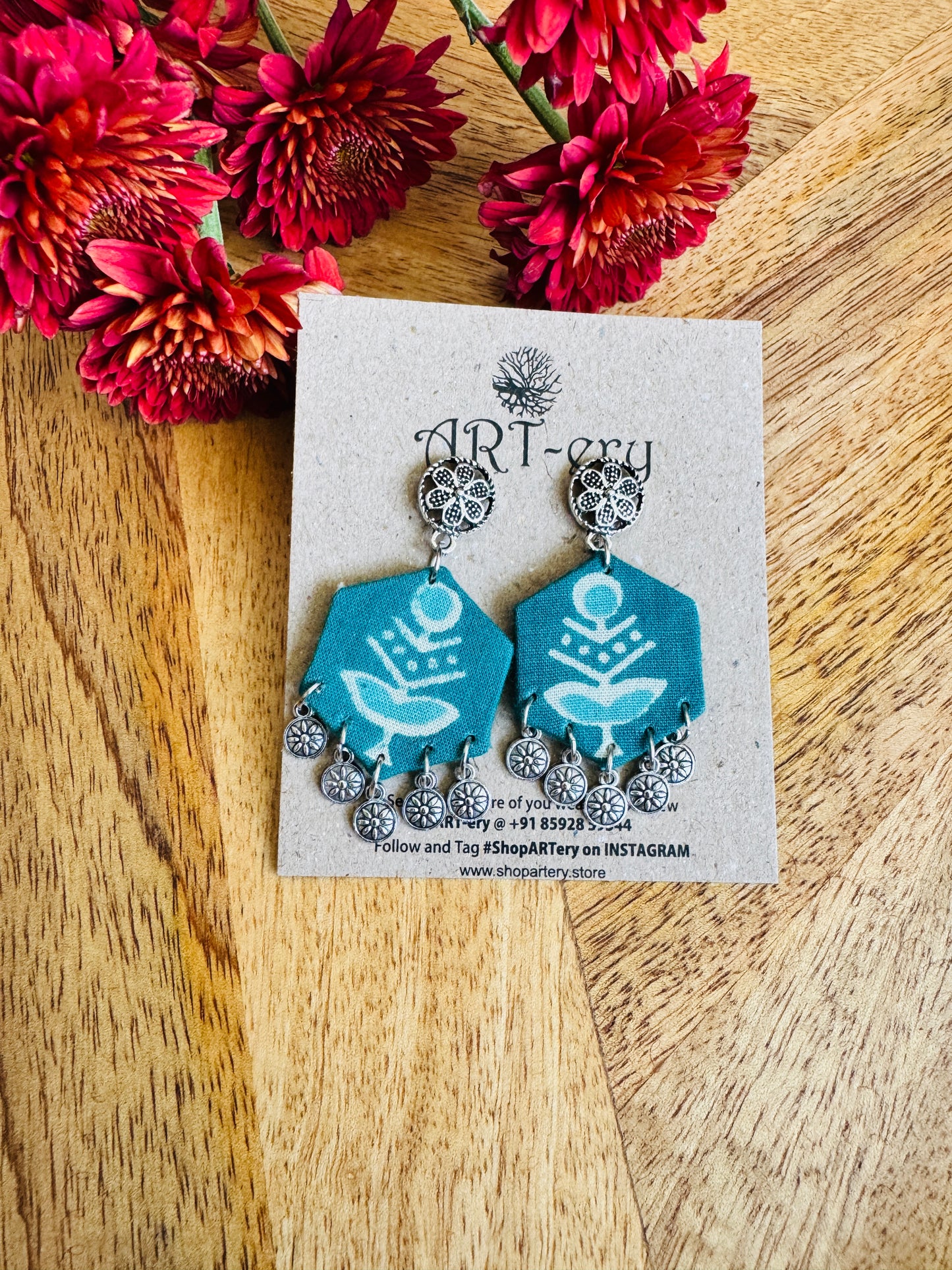 Fabric earrings -   Teal earrings