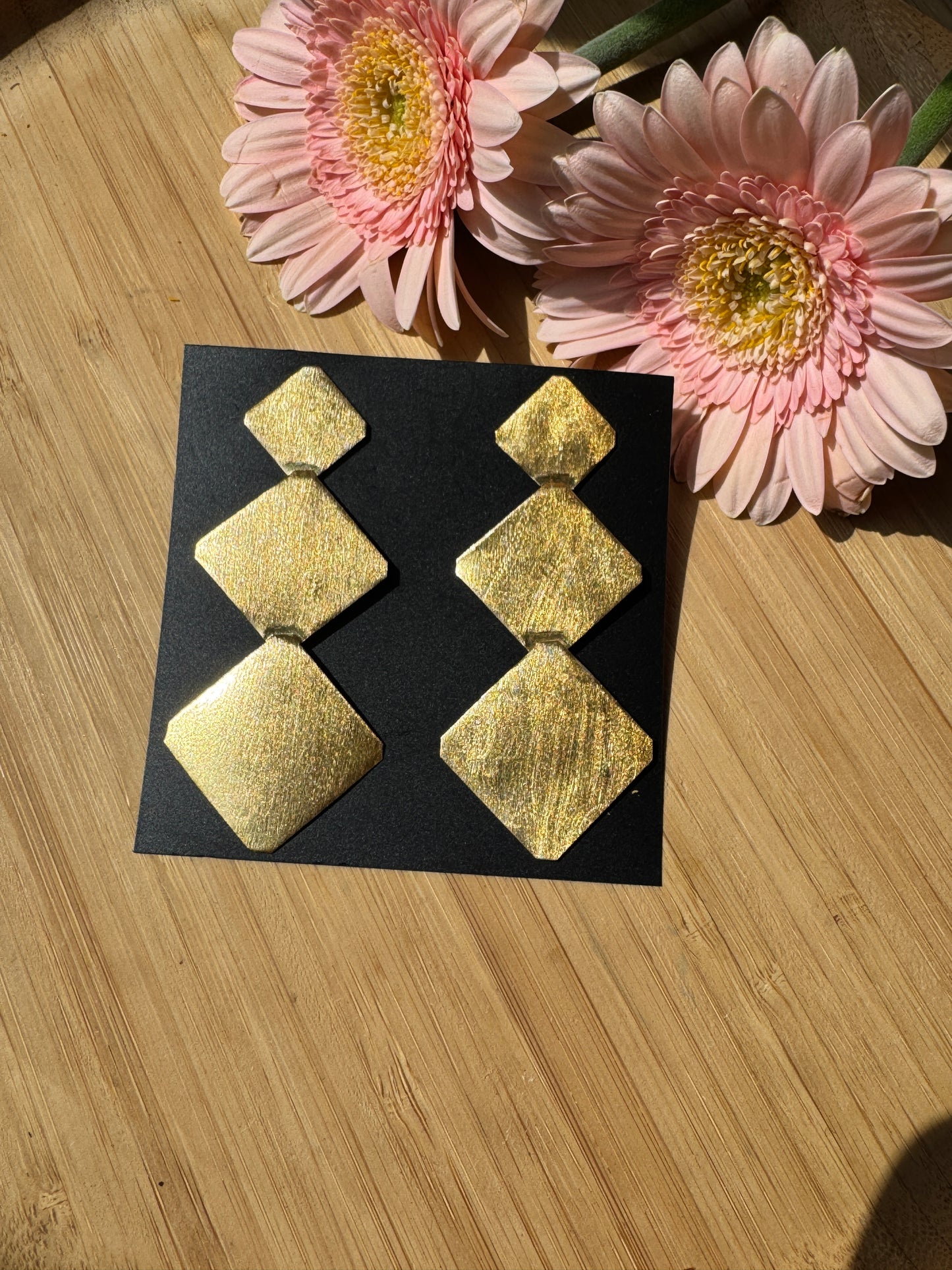 Handcrafted Bold Brass Earrings | Premium Indian Jewellery - 3 square statement earring