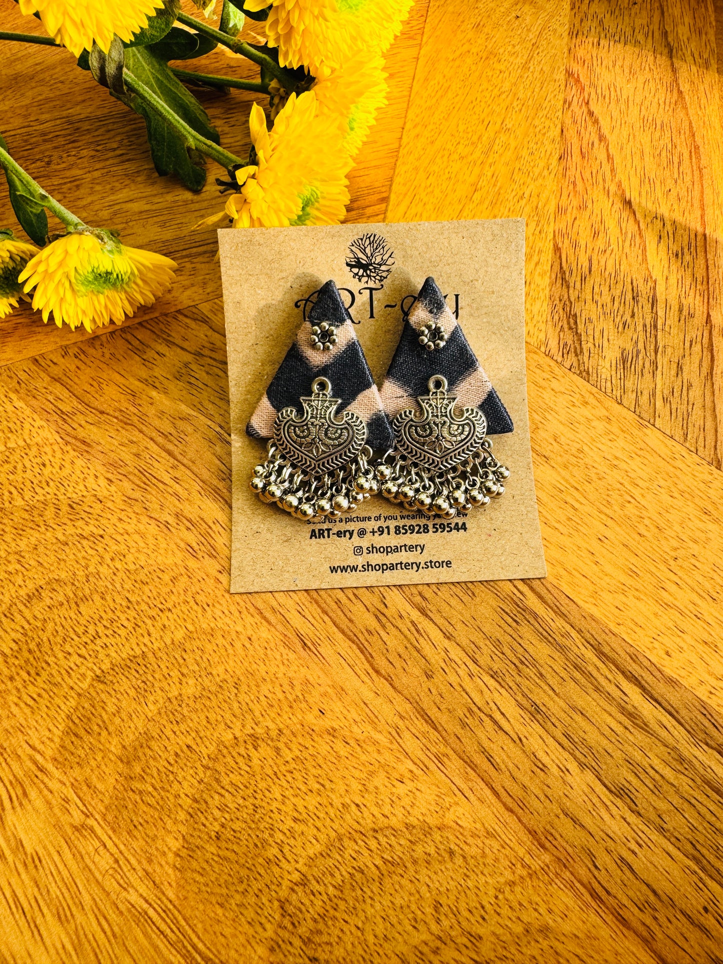 Fabric earrings - triangle blue