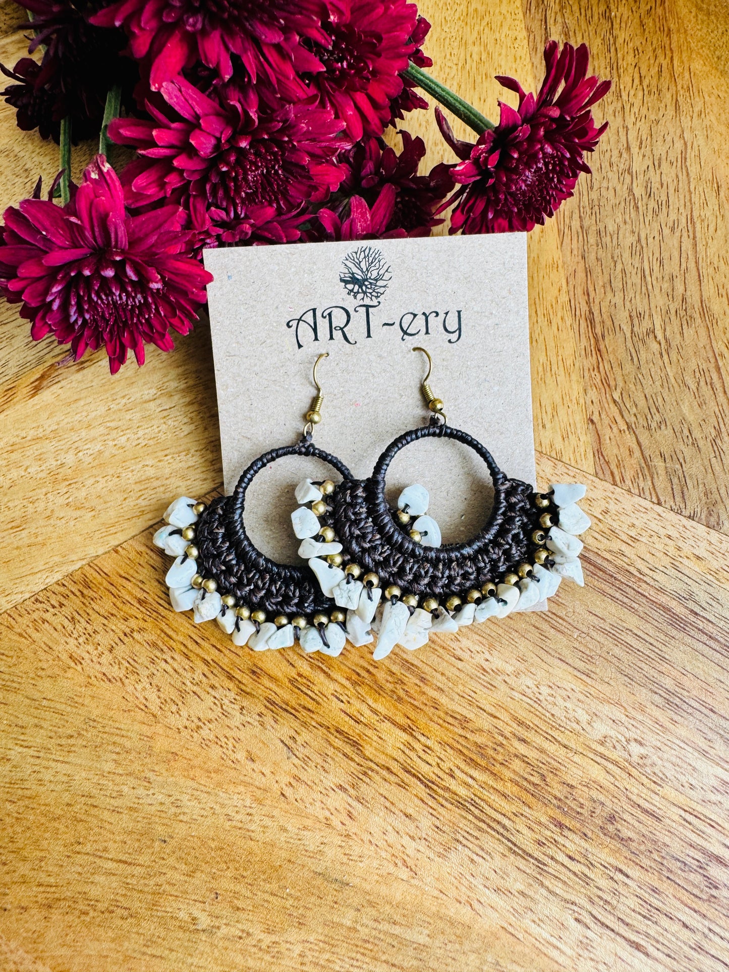 Handcrafted  Crochet earrings - white