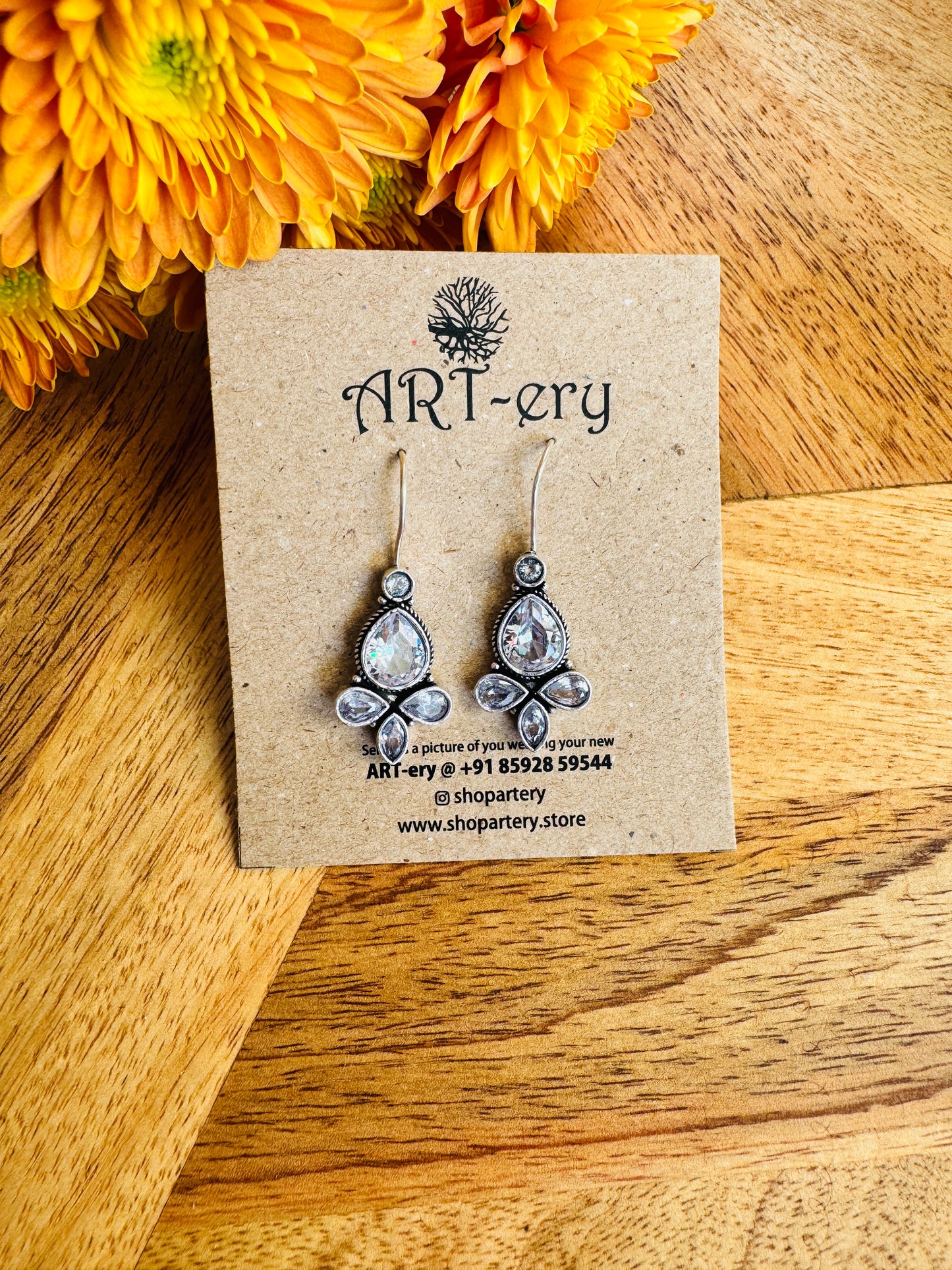 Floral Cluster Dangle Earrings - white