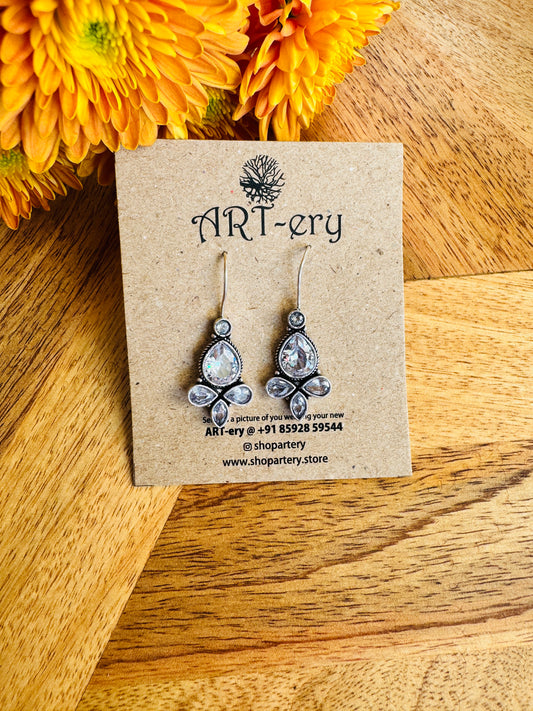 Floral Cluster Dangle Earrings - white