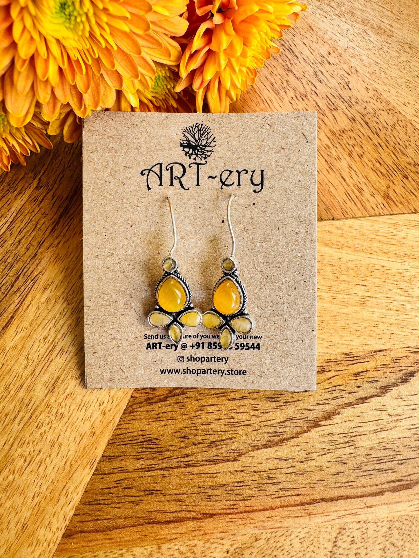 Floral Cluster Dangle Earrings - Yellow