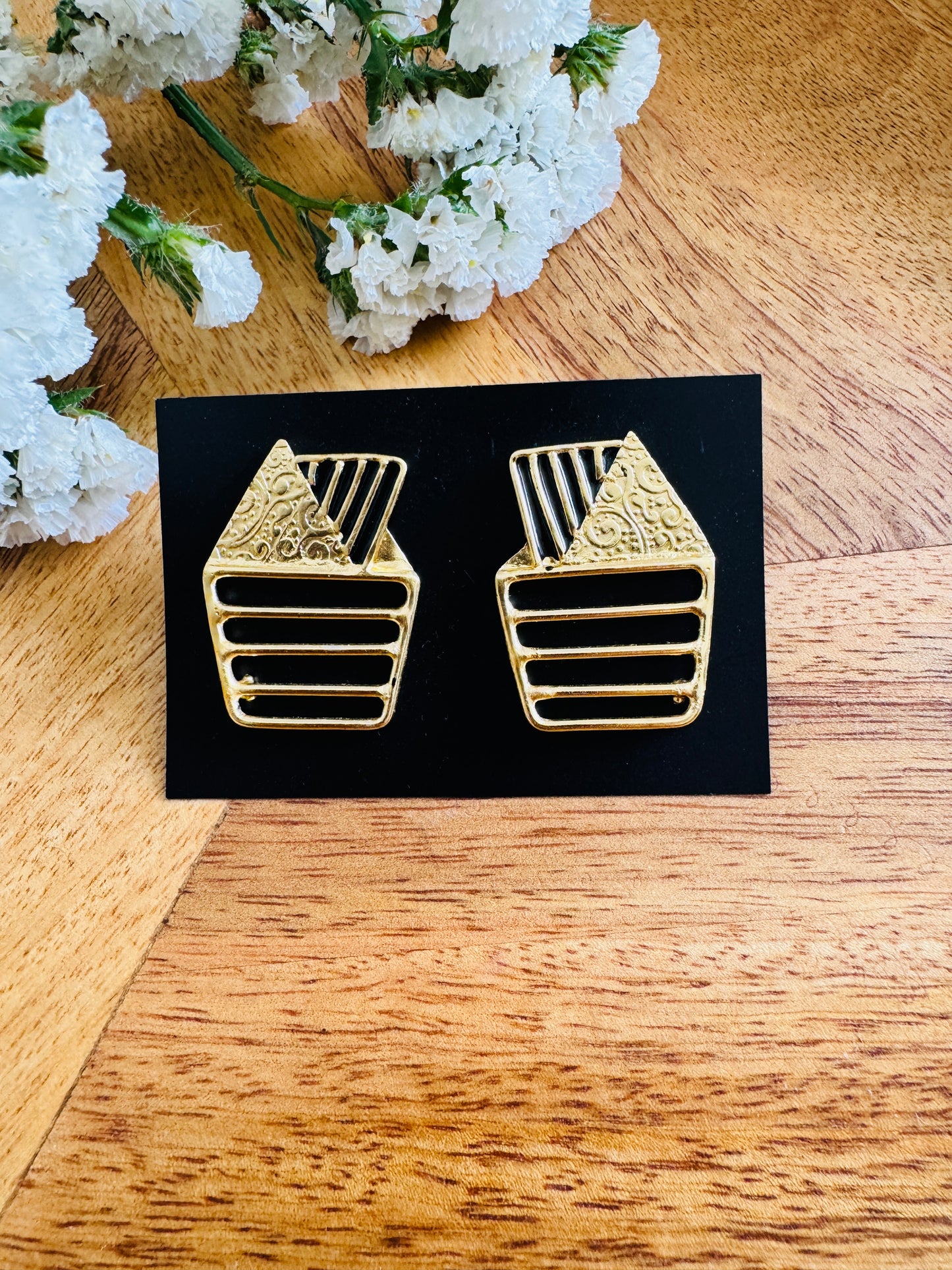 Handmade Brass Dangler Earrings with Natural Stone | abstract earring