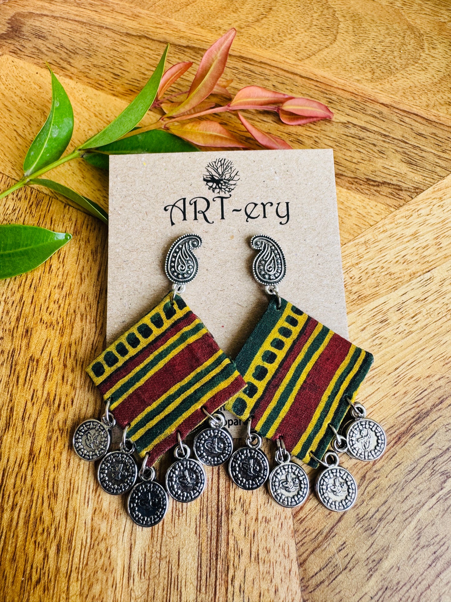 Lightweight Handmade Statement Jewellery - green stripe