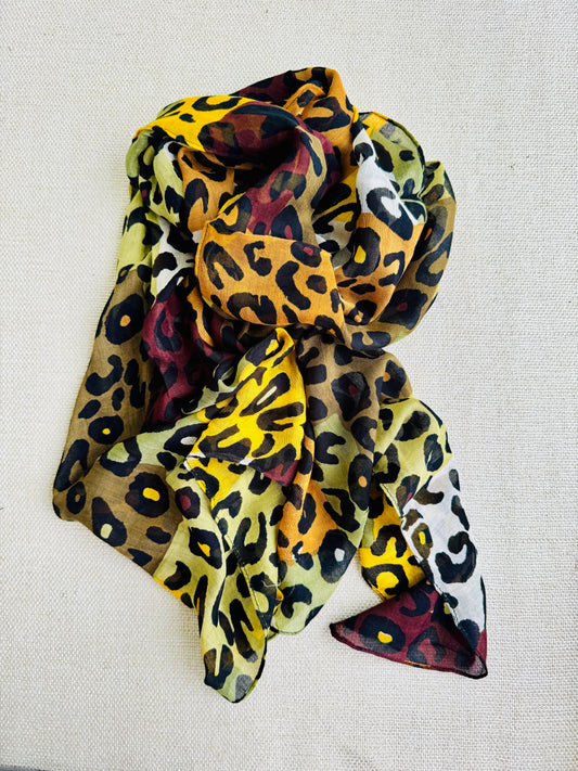 Bright poly cotton scarf - Lightweight long stole - animal print scarf