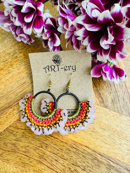 Far east Earrings - Pink cord and crystal earring