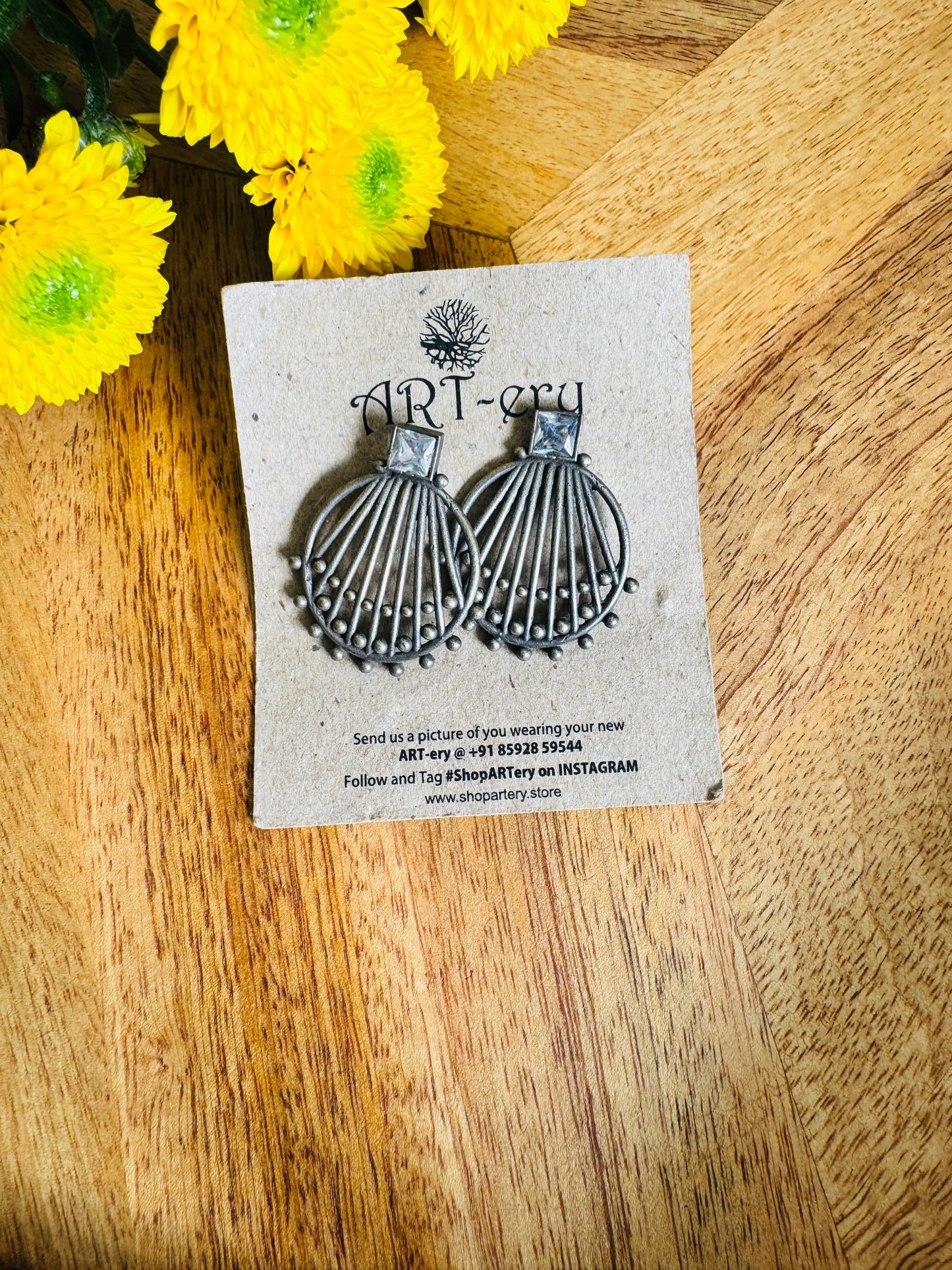 Bars oxidised silver earrings