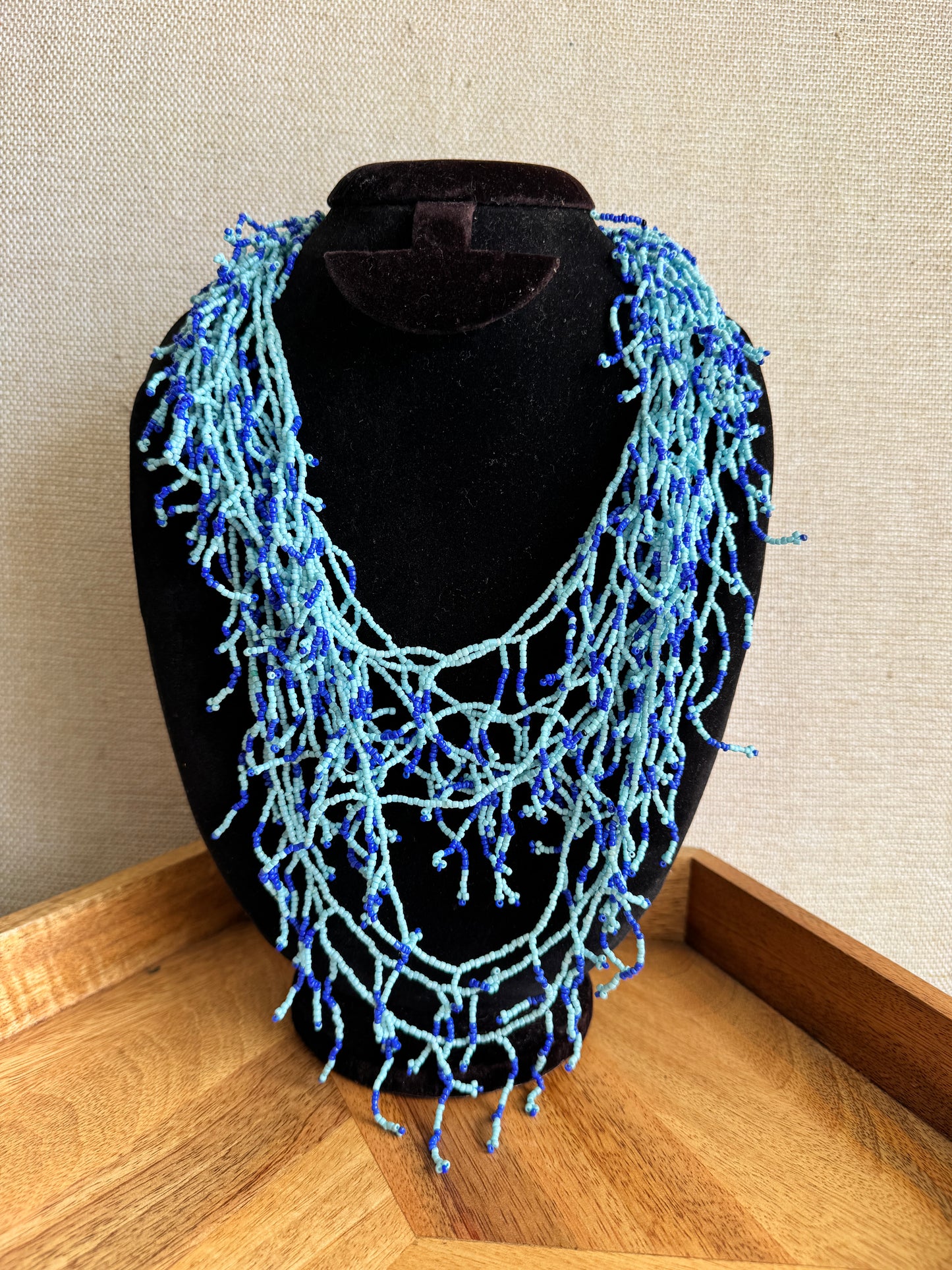 statement cluster blue beaded necklace