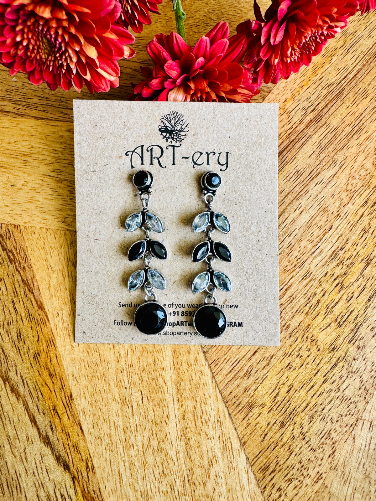 Multi tier soft petal dangler  - Black and white