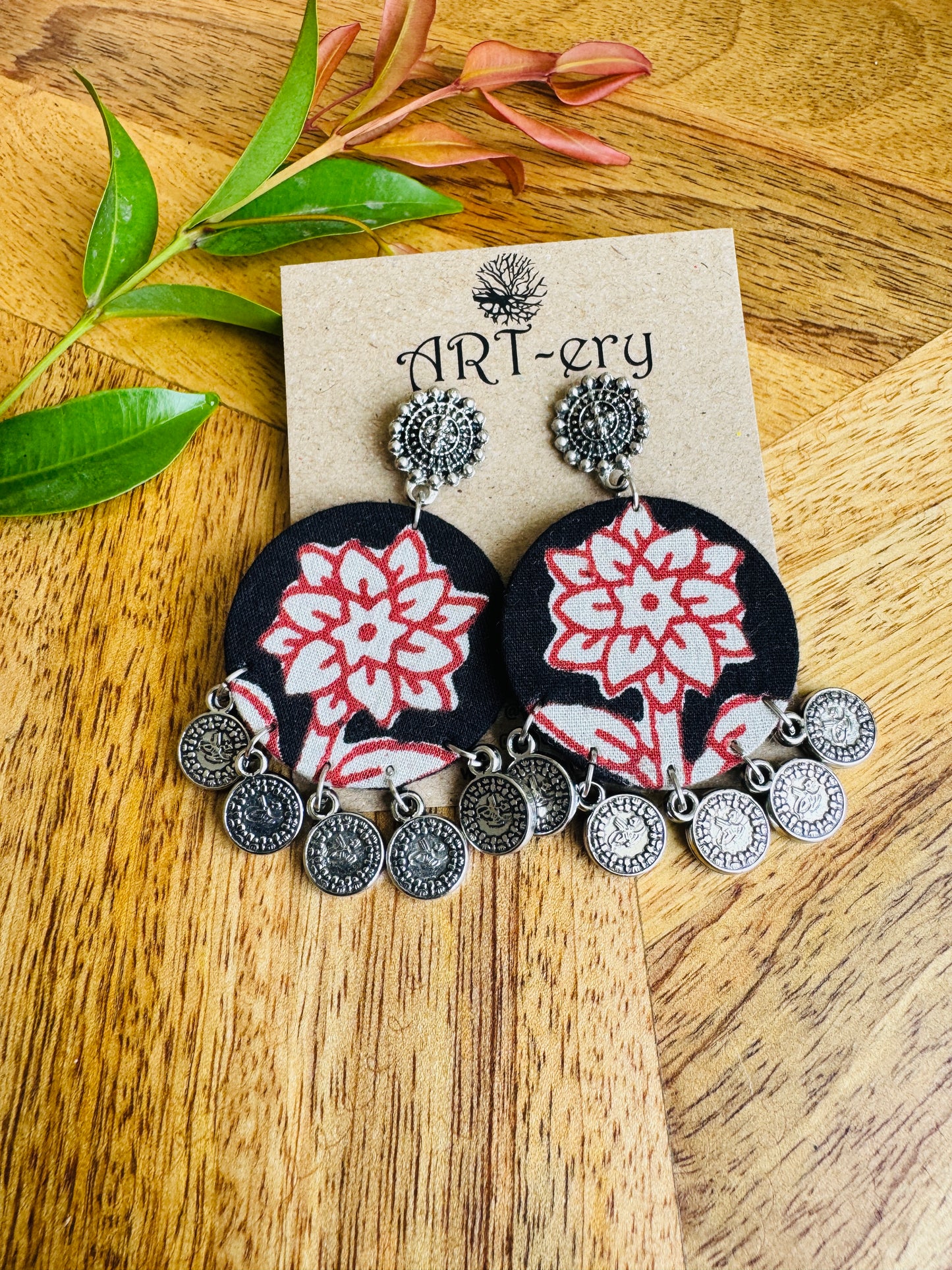 Lightweight Handmade Statement Jewellery - Black and Red Flower