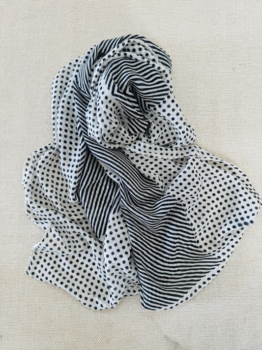 Soft lightweight black dotted scarf