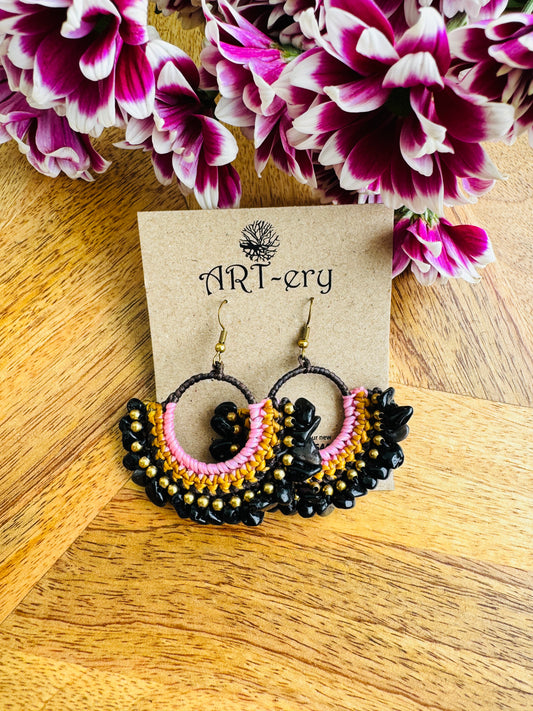 Colorful Beaded Thread Dangler Earrings – Handmade by Far East Artisans | ART-ery Jewellery - Black Crystal