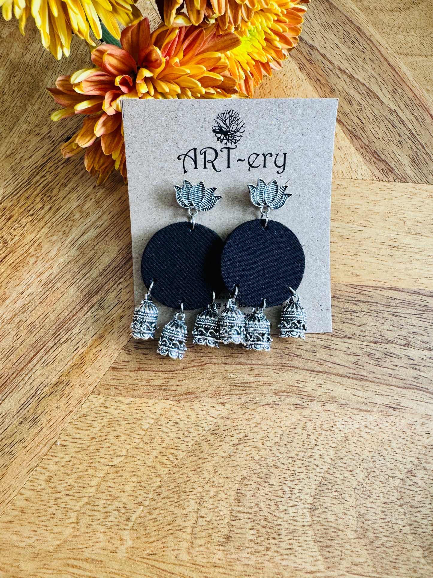 Black fabric earrings with jhumka